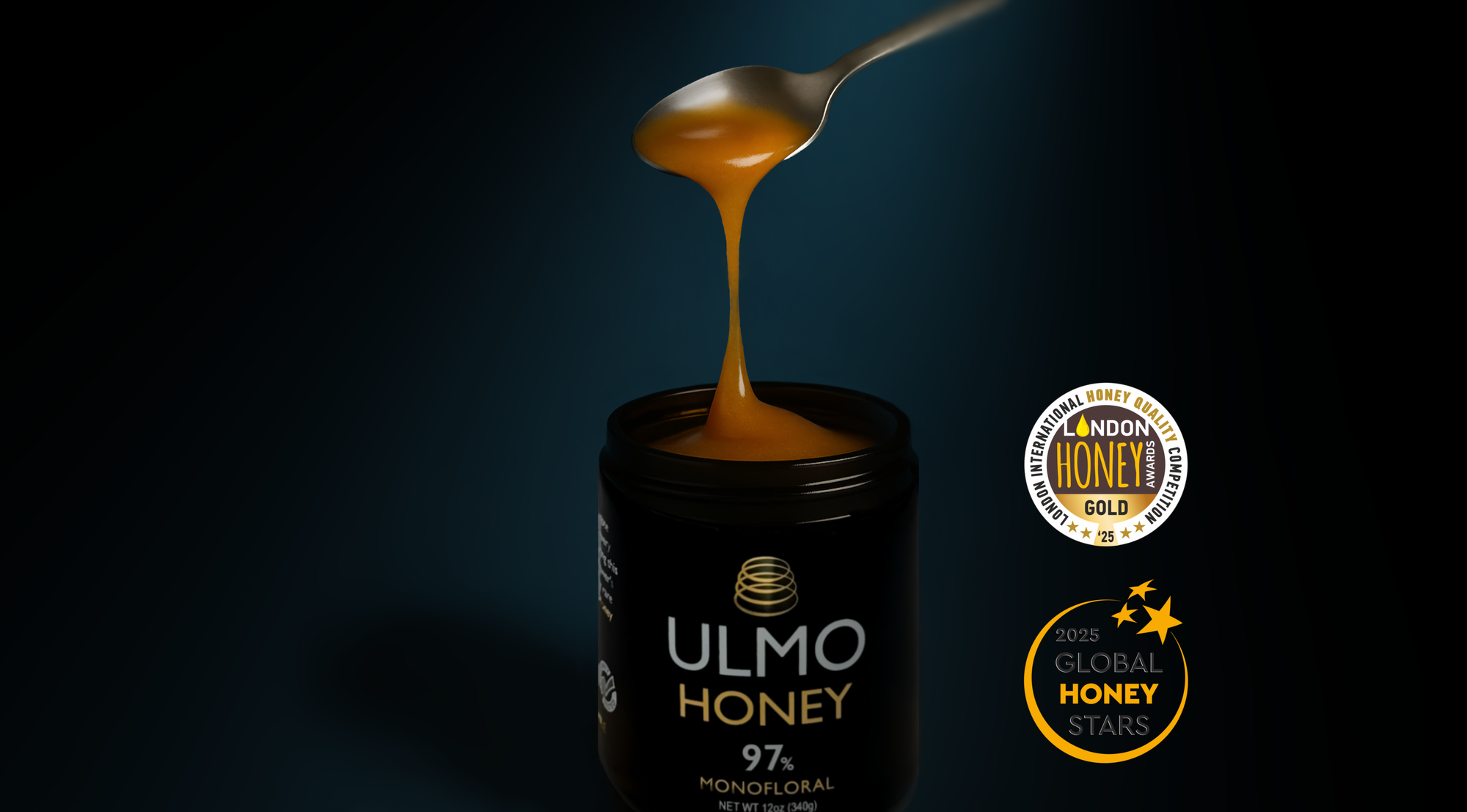 Ulmo Honey jar with raw honey on dark background — More Powerful Than Manuka
